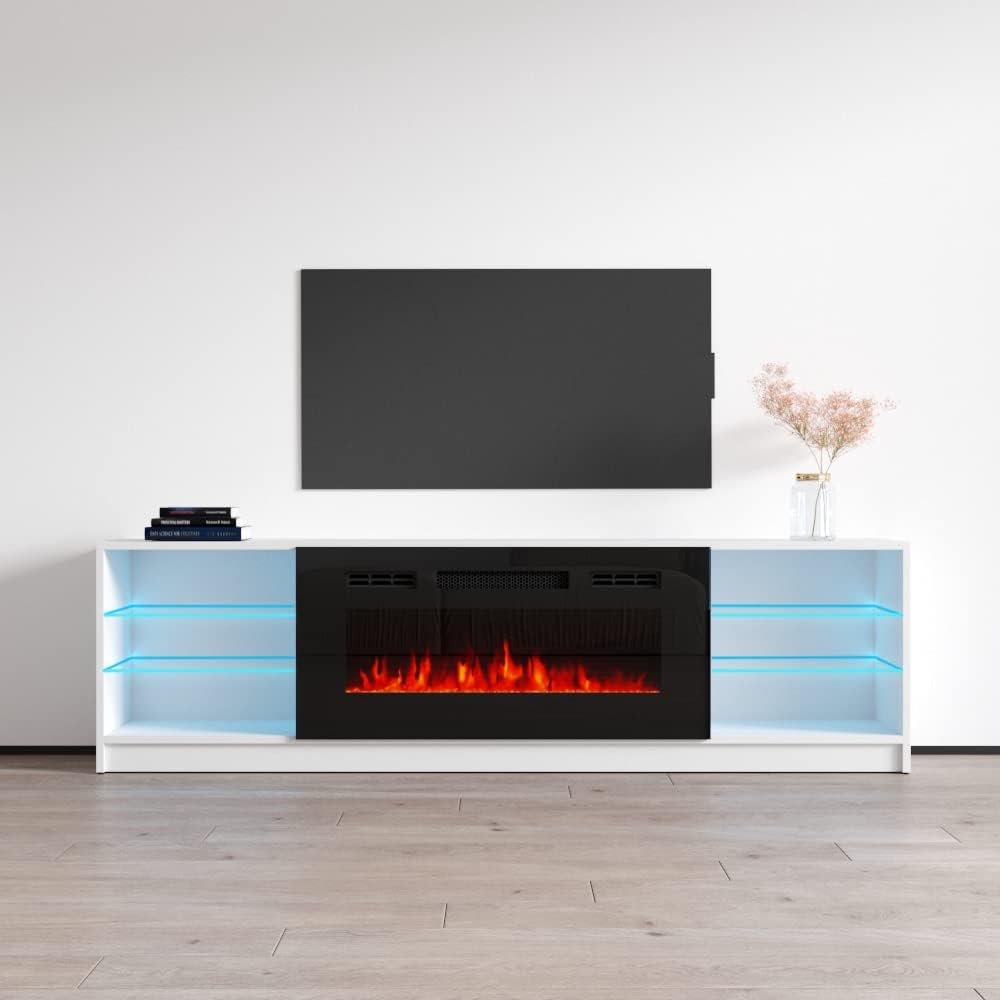 Meble Furniture Boston 01 Electric Fireplace TV Stand — High Gloss Modern Med...