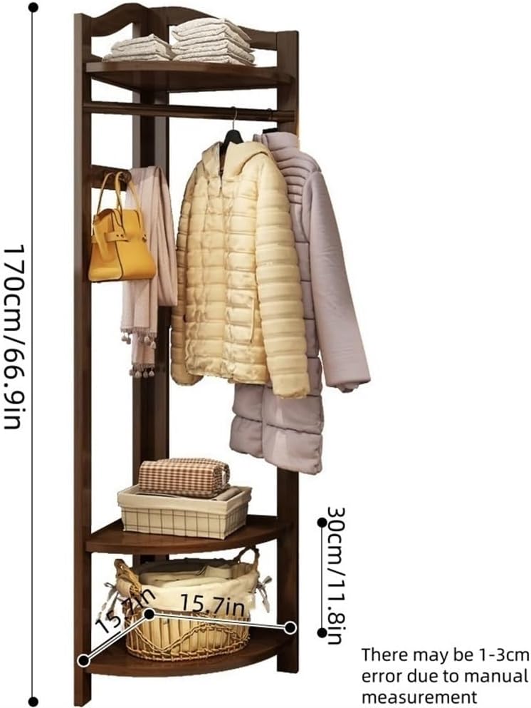 Wooden Corner Clothes Rack, Freestanding Coat Rack(White) | Clothing Rack with Storage Shelf, Hallway Coat Stand for Entryway, Bedroom, and Living Room