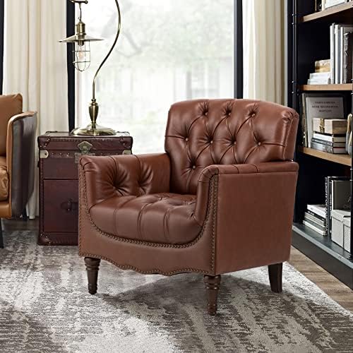 HULALA HOME Mid Century Modern Genuine Leather Accent Chair Set of 2, Brown |...