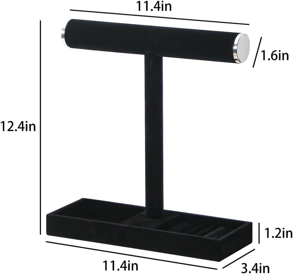 Multi-Use Jewelry Holder Stand, Necklace Bracelet Ring Organizer Stand, Scrunchie Watches Velvet Jewelry Holder Stand With Tray for Women Girls Home Use(Black with Lid)