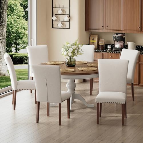 COLAMY High Back Upholstered Dining Chairs Set of 2, Beige