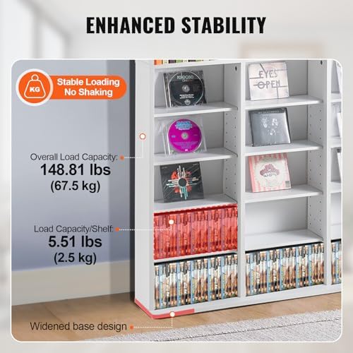 VEVOR Media Storage Cabinet, 9-Layer DVD Shelf, Adjustable CD Shelves 27 Comp...