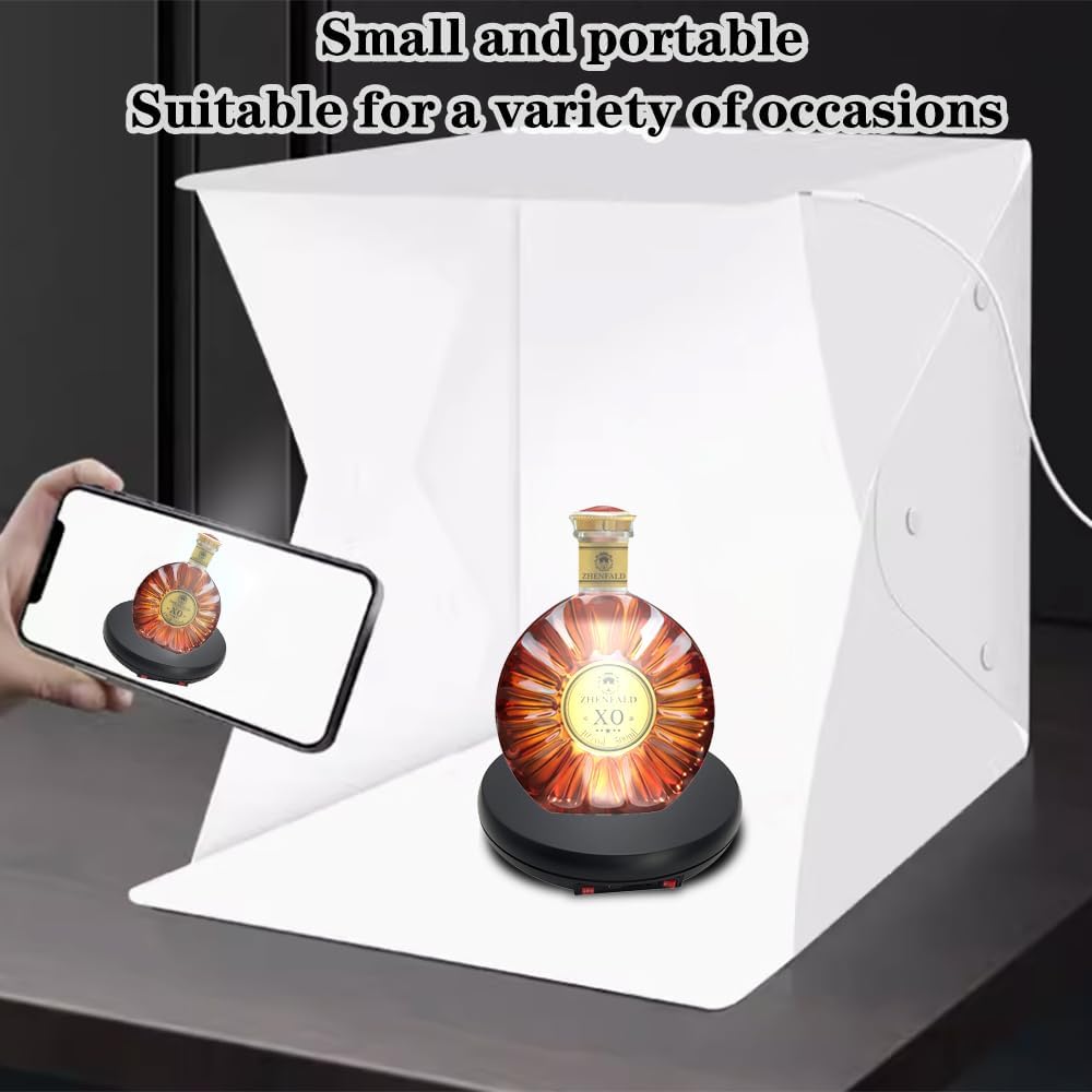JAYEGT Motorized Rotating Display Stand with LED Light , 10 inch /55lbs Load, 360 Degree Electronic Photography Turntable for Product Show, Jewelry, Crystal Art (Black / 5 Colors LED Light /Rechargeable)