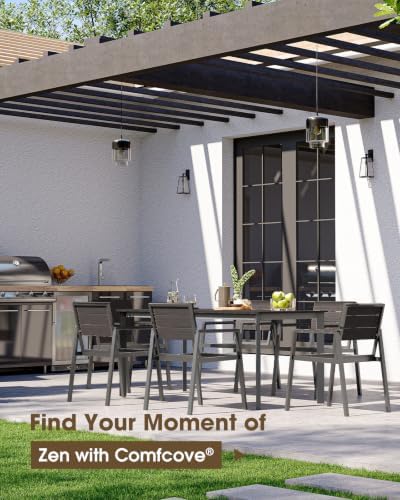 Outdoor Dining Set for 6, Aluminum Patio HDPS Outdooor Table and Chairs Set w...