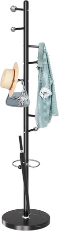 ZOZOE Metal Coat Rack Stand, Modern Coat Rack Freestanding with Natural Marble Base, Sturdy Industrial Coat Racks with 8 Hooks & Umbrella Holder,Black Coat Tree Hanger Stand for Entryway,Office