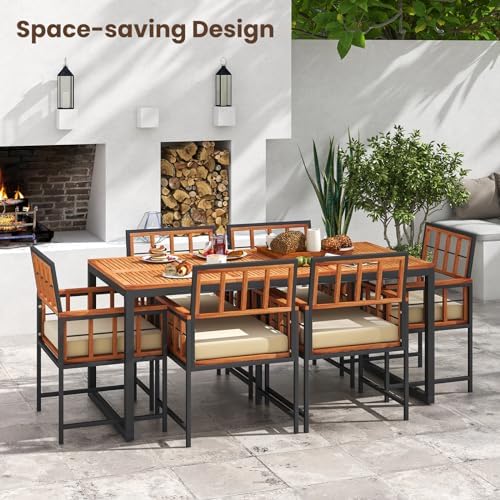 Tangkula 7 Pieces Patio Dining Set, Outdoor Acacia Wood Table and Chairs with...