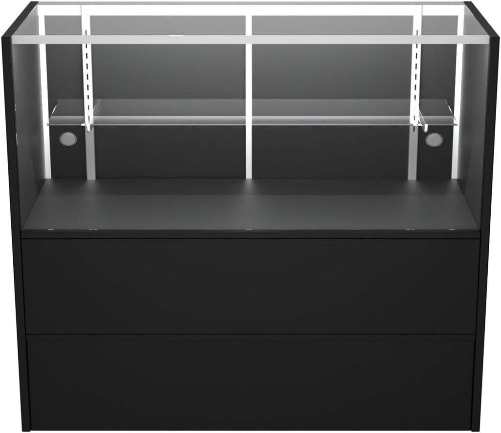 WISDOMFUR 4-Foot Display Showcase with LED Lighting – 48" L x 18" W x 38" H, Adjustable Glass Shelf, Locking Sliding Doors, Melamine Finish – Black Retail Display Cabinet