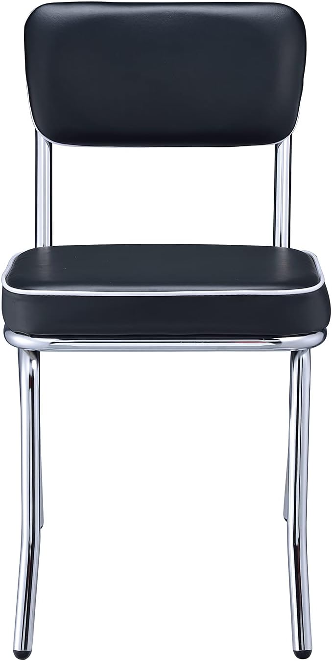 Coaster Home Furnishings Retro Set of 2 Open Back Dining Side Chairs Faux Leather Upholstered Back and Padded Seat Cushion Sturdy Steel Frame Black and Chrome 2066