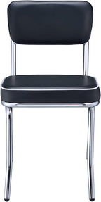 Coaster Home Furnishings Retro Set of 2 Open Back Dining Side Chairs Faux Leather Upholstered Back and Padded Seat Cushion Sturdy Steel Frame Black and Chrome 2066