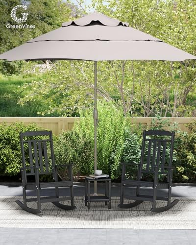 GREENVINES Classic Outdoor-Rocking-Chairs-Set-of-2, HDPE Rocker, Black | 30.3...