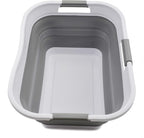 SAMMART 30L (8 gallon) Collapsible Plastic Laundry Basket - Foldable Pop Up Storage Container/Organizer - Space Saving Hamper/Basket - Water Capacity 24L(6.3 gallon) (1, White/Grey)