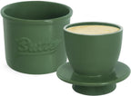 Butter Crock for Counter with Water, French Butter Keeper for Spreadable Butter Ceramic Butter Dish with Lid for Countertop, Butter Container Holder, Home Kitchen Decor (Green, M)