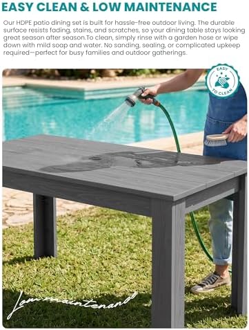 SERWALL 59" HDPE Outdoor Dining Set for 6, w/ 1 Table & 6 Chairs, Gray