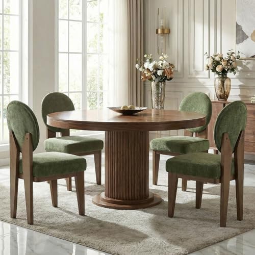 Hyfirm Mid-Century Modern Walnut Dining Chairs Set of 4, Vintage Green Wooden...