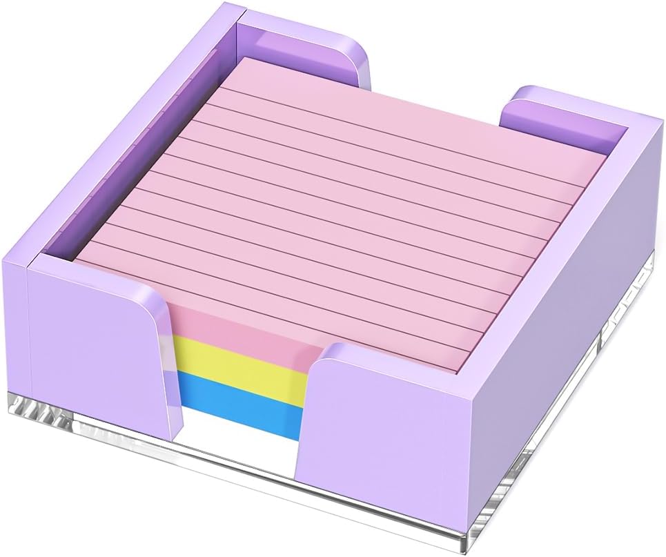 WINFFOR Acrylic Notepad Holder Dispenser - 3x3 in Sticky Note Memo Holder for Desk Organizer (W/O Pads) Office Desk Accessories School Supplies, Purple