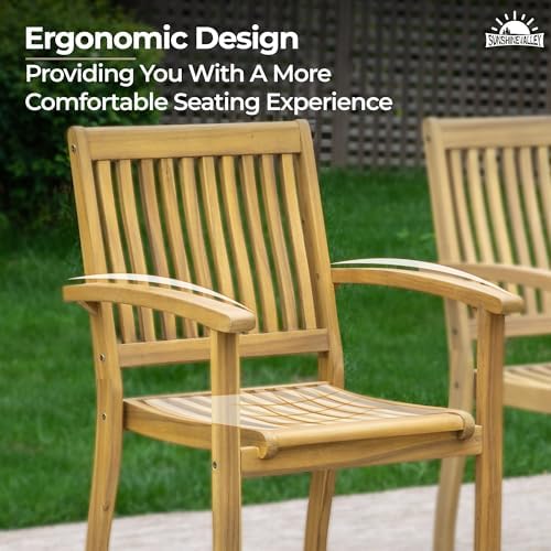 SUNSHINE VALLEY Acacia Wood Patio Dining Set for 8, Expandable Table