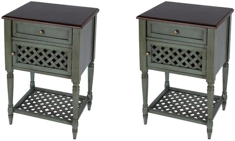 Pemberly Row Set of 2 Contemporary Rustic Wood End Tables in Green