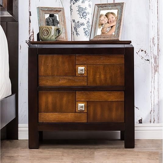 Nightstand Only Transitional 2-Drawers Square Chrome Knobs Multitone Unique N...