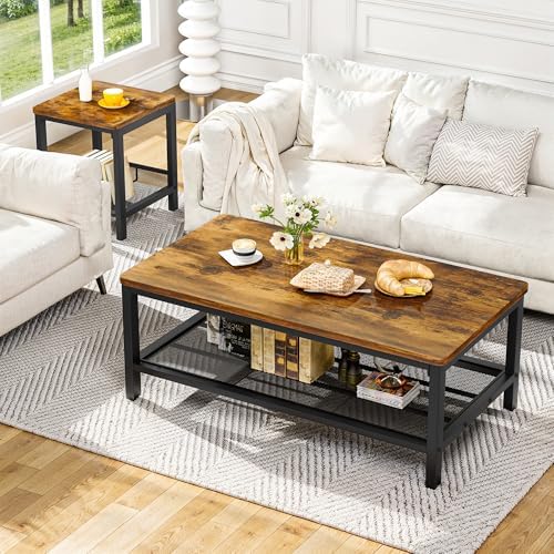Recaceik 3-Piece Living Room Coffee Table Set, Industrial Coffee Table with 2...