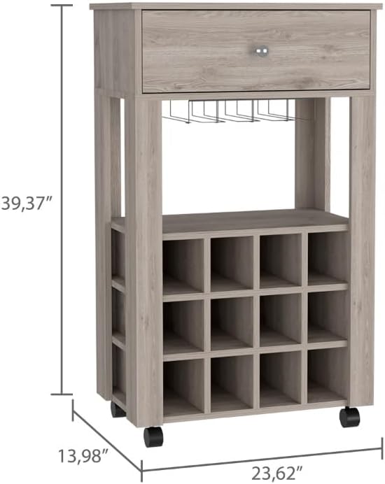 Mid-Century Storage Cabinet, 1-Drawer 12-Bottle Wine Cabinet, for Kitchen Liv...