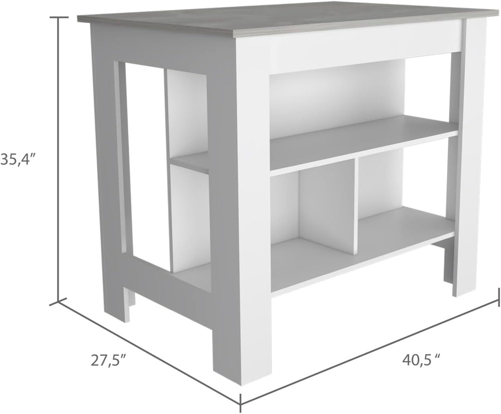 Kitchen Island with Four Legs and Three Shelves