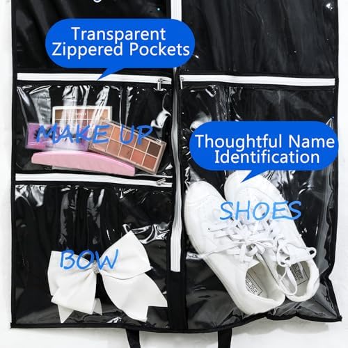 40" Cheer Uniform Garment Bag Cheerleading, Black,Blue | Waterproof Hanging Storage, 5 Pockets to Organize Accessories, Side Zip Travel Bag,Cheer Mom Gift ,Cheer Competitions