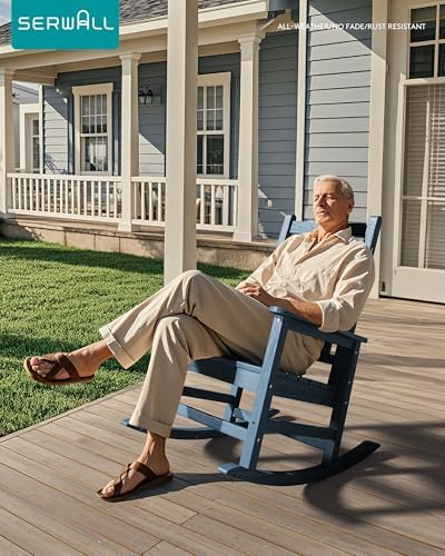 SERWALL Outdoor Rocking Chair Set of 2, HDPE Rocker for Adults, Blue | 21.1&q...