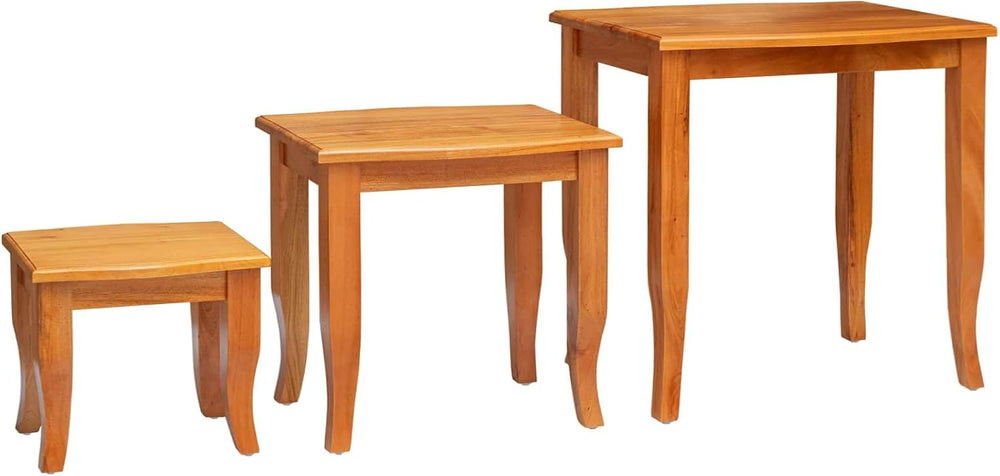 Nesting Side Tables 3 pcs Natural Solid Mahogany Wood | Space Saving Design, ...