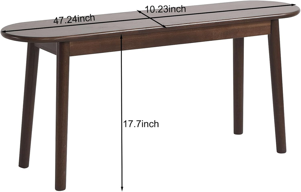 Walnut Solid Wood Bench, 47.3" L – Narrow Mid-Century Wooden Bench for E...