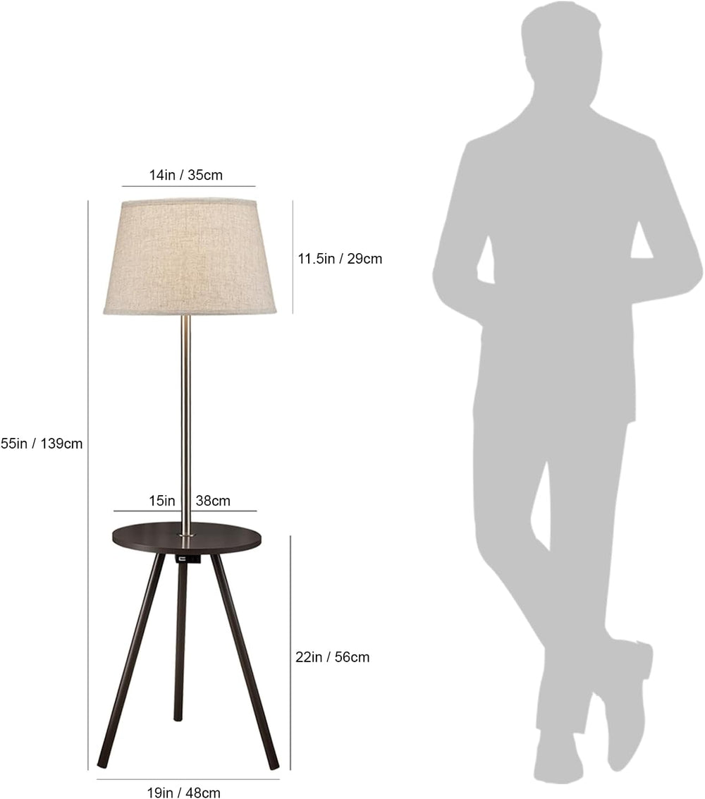 57" Round Sofa Side Table W/Lamp and Power Station 1.56/9.9 Metal Chargi...