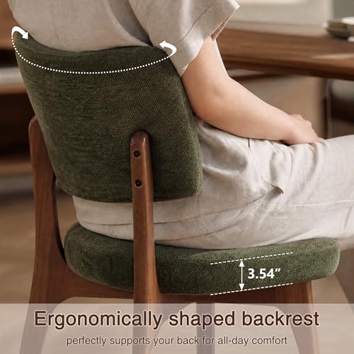YOUNIKE Wooden Dining Chair, Chenille Fabric Upholstered Dining Room Chair Kitchen Side Chair, Farmhouse Dinner Chair with Solid Wood Legs for Kitchen Dining Vanity, Green (Single Pack)