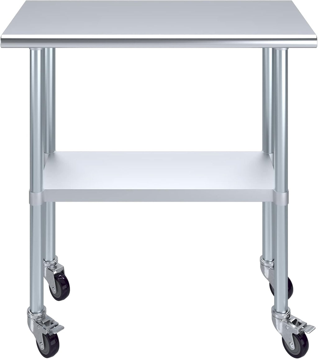 AmGood 18" x 36" Stainless Steel Work Table with Casters | Heavy Duty Metal Utility Table On Wheels | Kitchen Island Cart