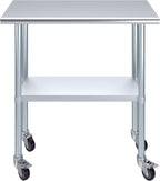 AmGood 18" x 36" Stainless Steel Work Table with Casters | Heavy Duty Metal Utility Table On Wheels | Kitchen Island Cart
