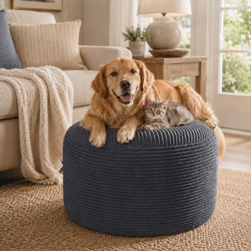 Round Stuffed Pouf Ottoman, Foot Stool Ottoman,Corduroy Poufs with Foam Chunk...