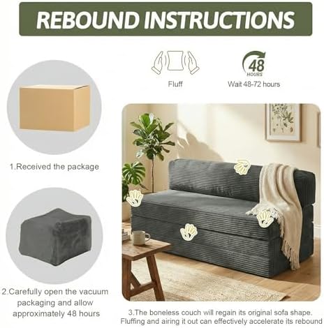 5-in-1 Convertible Sofa Bed, Loveseat, Tri-fold Futon Sofa Bed with Removable...