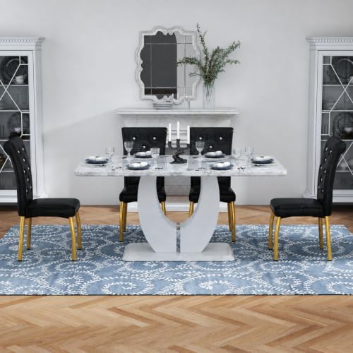 5 Piece Faux Marble Dining Table Set for 4, 63" Rectangular Kitchen Tabl...