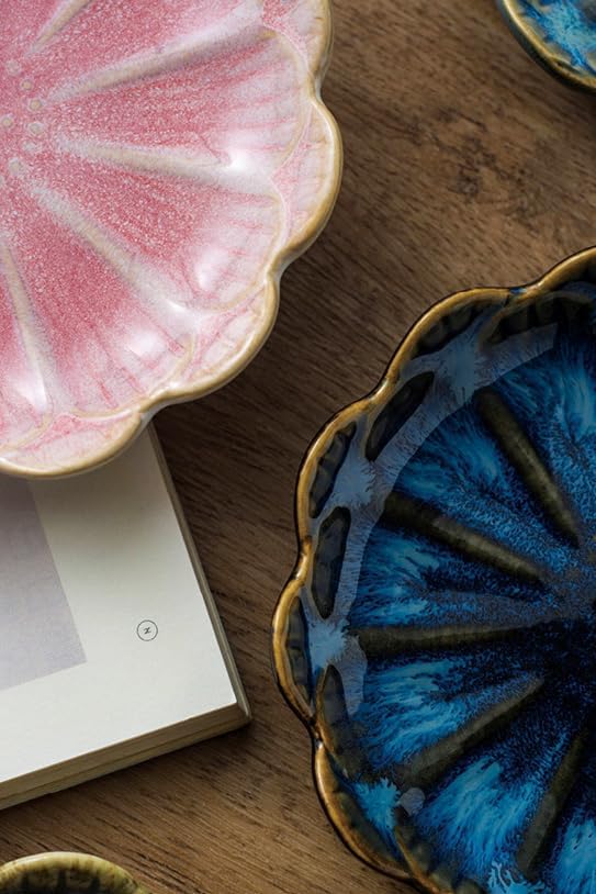 JAMEND CLXP Lotus Ring Holder Dish Small Indoor Ash Tray, Ceramic Dessert Plate Trinket Jewelry Holder Organizing Necklace Earrings for Parents Friends Sister, Blue. All Jewelries Are NOT Included.