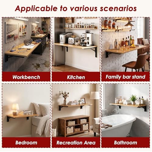 Need 47x20 Inch Wall Mounted Folding Table for Office Laundry Teak | Black Fr...