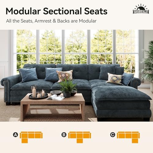 SUNSHINE VALLEY 116" Oversized Modular Sectional Couch L Shaped Living R...