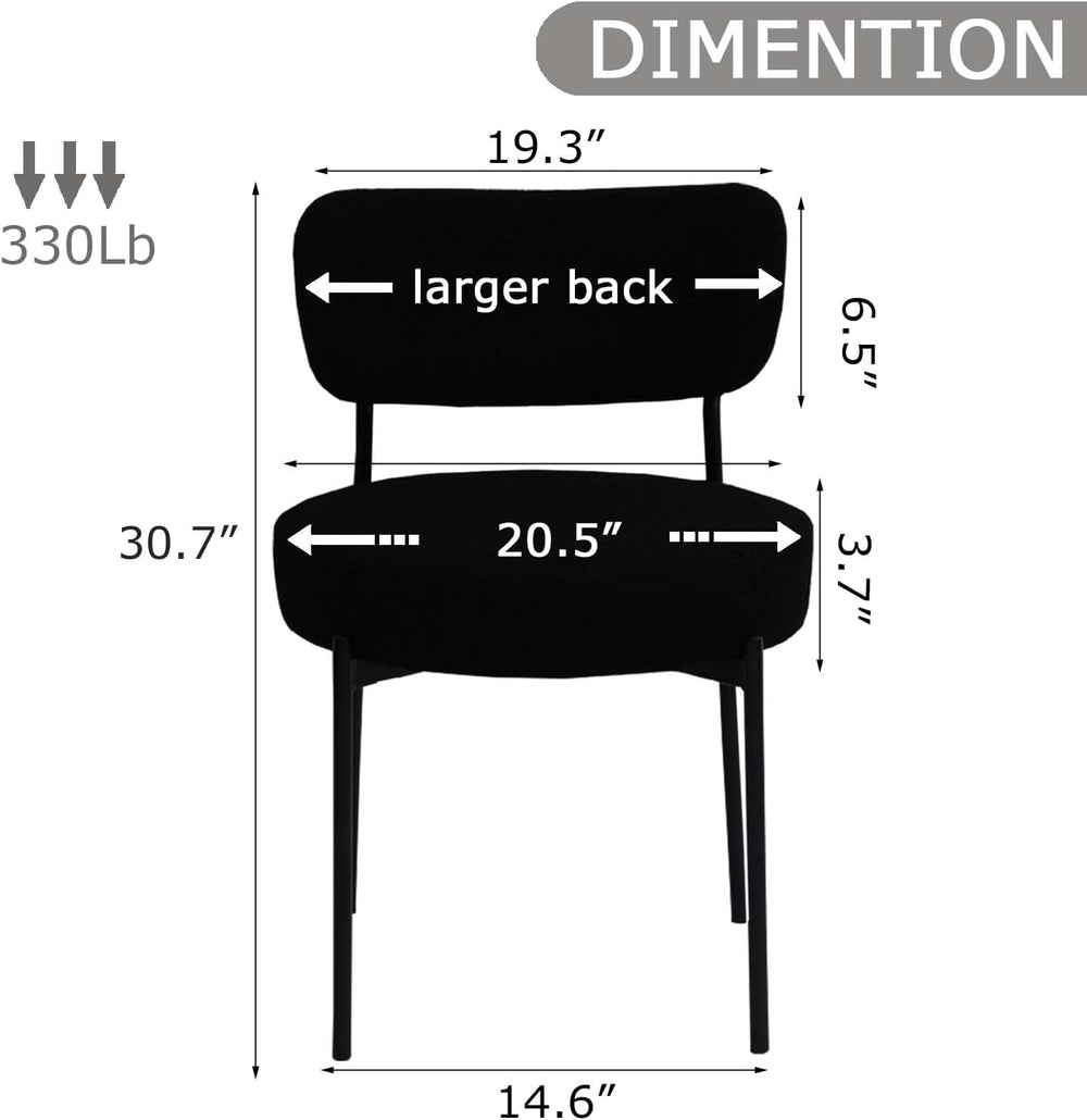 Black Boucle Dining Chairs Set of 6, Upholstered Dinner Chair with Metal Fram...