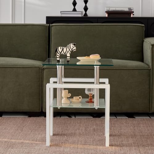 Glass End Table Tea Table with Shelf Side Table with Metal Legs Modern Small ...