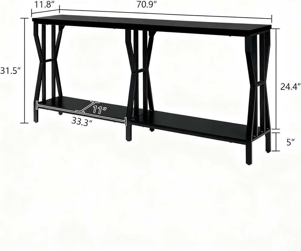 HOMISSUE Sofa Console Table, 70.9" Extra Long Sofa Table with 2-Tier Sto...