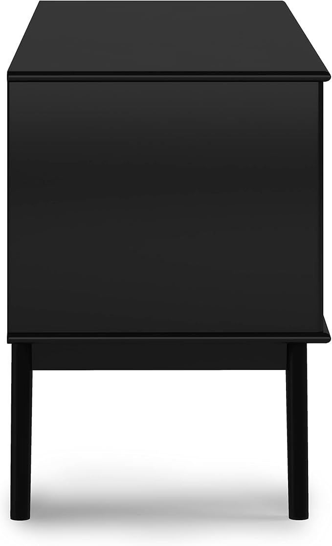 SIMPLIHOME Draper TV Stand - 60 inch Wide Solid Wood Low Media Console in Black, Mid Century Modern Entertainment Center for Living Room for TVs up to 65 Inches with Cabinets and Cable Management