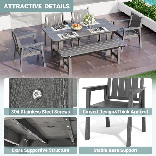 Pamapic Patio Dining Table Set, 6-Piece Outdoor Dining Set for 6, Grey