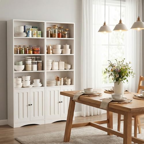 Gizoon 6-Shelf Bookcase, White Bookcases with Doors