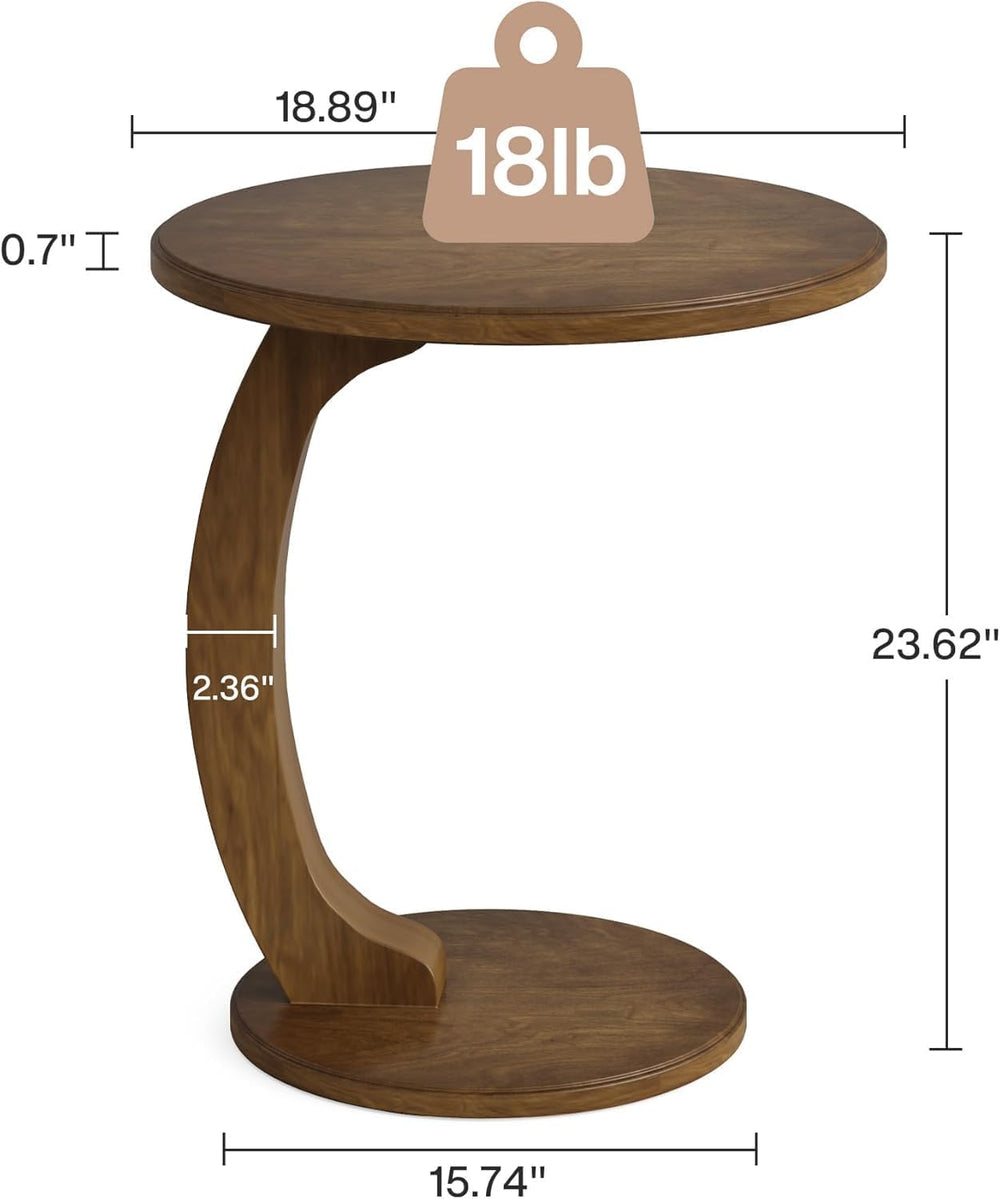 Tribesigns C Shaped End Table, Round Wood Side Table, Mid-Century Modern Styl...