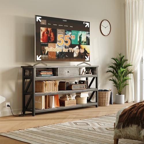 Mexin Console Table with Outlets and USB Ports, Entryway Table with Drawer St...