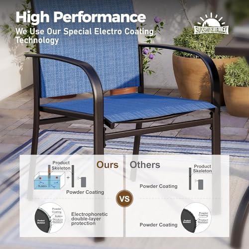 SUNSHINE VALLEY 5pc Patio Dining Set, 42" Round Table & 4 Blue Chairs