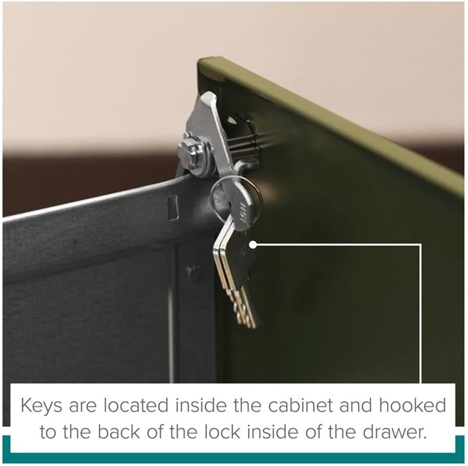 Pemberly Row 2-Drawer Metal Mobile Filing Cabinet, 18 in Depth, Turquoise Fin...