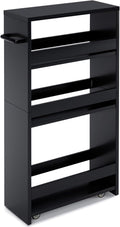 MARTY Slim Rolling Storage Cart 4-Tier Kitchen Cart with Wheels, Laundry Room Storage with Handle Slide Out Utility Cart Shelving Unit Organizer Trolley for Narrow Places Bathroom Small Corner, Black